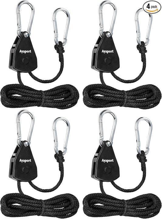 Ayaport Adjustable Rope Hanger Grow Light Hanger, 1/8 Heavy Duty Plant Pulley Rope Tightener Ratchet Tie Down for Kayak, Tarp, Tent Tie Downs, Hanging Plants, Filters, Fans