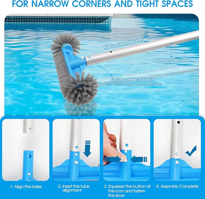 TidyMister 12.5'' Round End Pool Brush Head - Cleaning Wall & Tiles & Steps, Sturdy Nylon Bristles, Scrub Brush for Inground/Above Ground Pool, Spa, Hot Tub, No Pole
