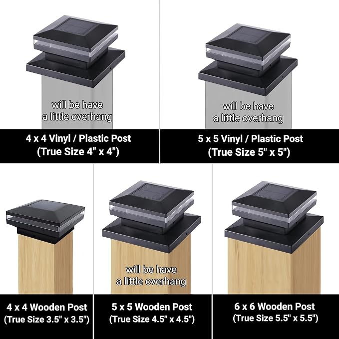 Dynaming 8 Pack Solar Post Cap Lights, Outdoor Decorative Post Solar Lights Black Shell Caps Fit 4x4 5x5 6x6 Vinyl/Wooden Posts, Brightness Warm White LED Lighting for Garden Fence Deck Patio