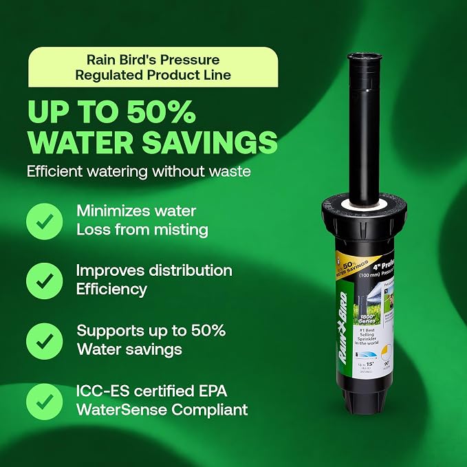 Rain Bird 1804QDPRS Pressure Regulated 1800 Series Dual Spray 4 in Pop Up Sprinkler Head, 4 Pack -Water Efficient Lawn Sprinkler with 90 Degree Quarter Pattern, 1/2 in NPT, Up to 15 Ft Spray Distance