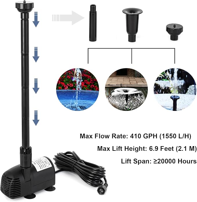 ECO-WORTHY Solar Fountain Water Pump Kit 25 W, 410GPH Submersible Powered Pump and 25 Watt Solar Panel for Sun Powered Fountain, Fish Pond, Pond Aeration, Hydroponics, Garden Decoration, Aquaculture