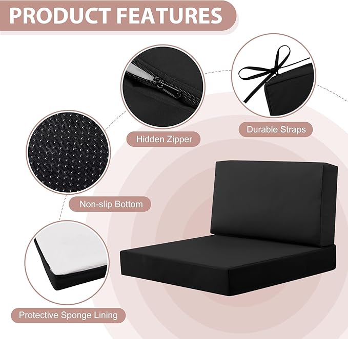 9-Piece Patio Furniture Cushions Set, Replacement Outdoor Cushions for 4-Seat Patio Sectional, Waterproof & Fade Resistant Deep Seat Cushion for Outdoor Sofa, Black