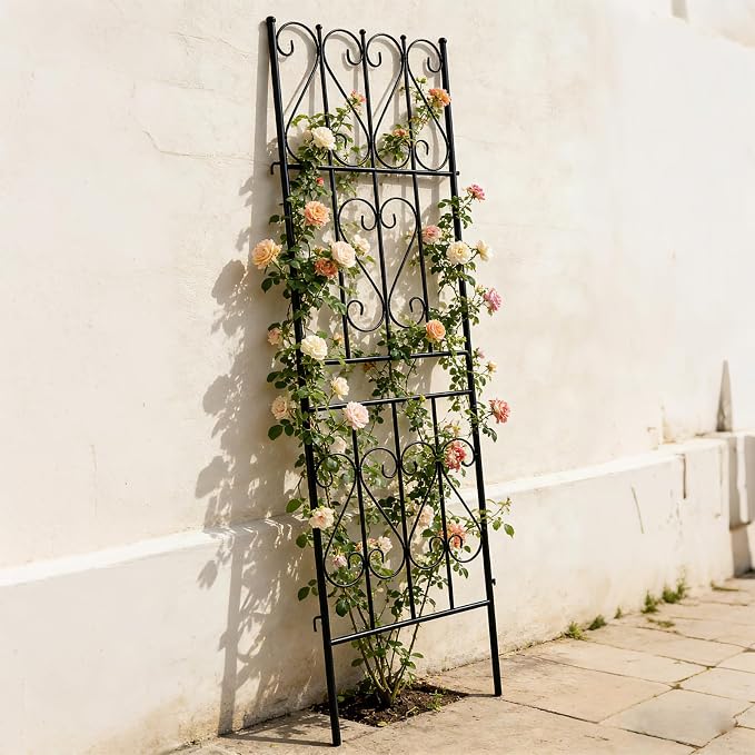 Thealyn 2 Pack Metal Garden Trellis for Climbing Plants Outdoor, 6.7ft x1.7ft Decorative Trellis Wall, Multi-Purpose Support for Roses,Vines,Tomatoes,Cucumbers & Raised Garden Beds