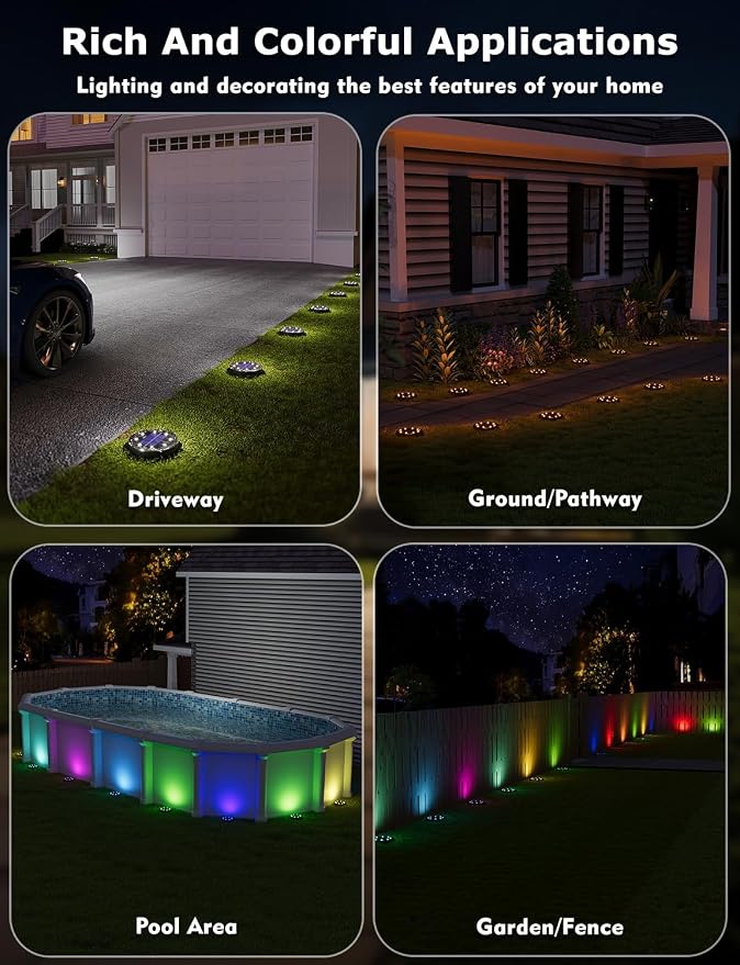 Color Changing Solar Ground Lights with 33ft Long Distance Remote Control - Flat Solar Lights Outdoor Waterproof - Pathway Lights Solar Powered for Yard Decorative Outside Lawn Walkway [10 Pack]