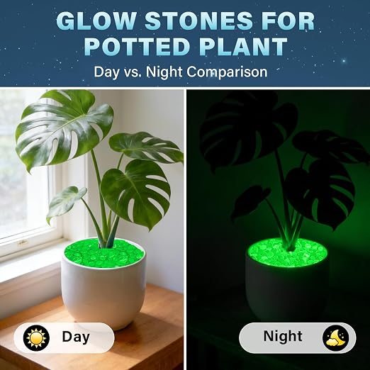 PoYang 2000pcs Glow in The Dark Rocks Outdoor - Green Resin Glowing Pebbles for Landscaping, Garden, Fish Tank and Aquarium Indoor Decor, Powered by Sunlight or Lamplight (0.4"-0.7"/pc, 2.4lbs/Bag)