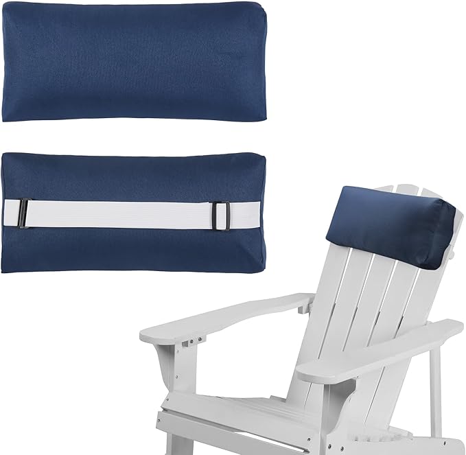 Chaise Lounge Head Pillow, 2 Pack Outdoor Patio Pillows with Adjustable Strap, Lounge Head Resting Pillow for Recliner Beach Pool Lounger Office Chair(Navy,Water Resistant)