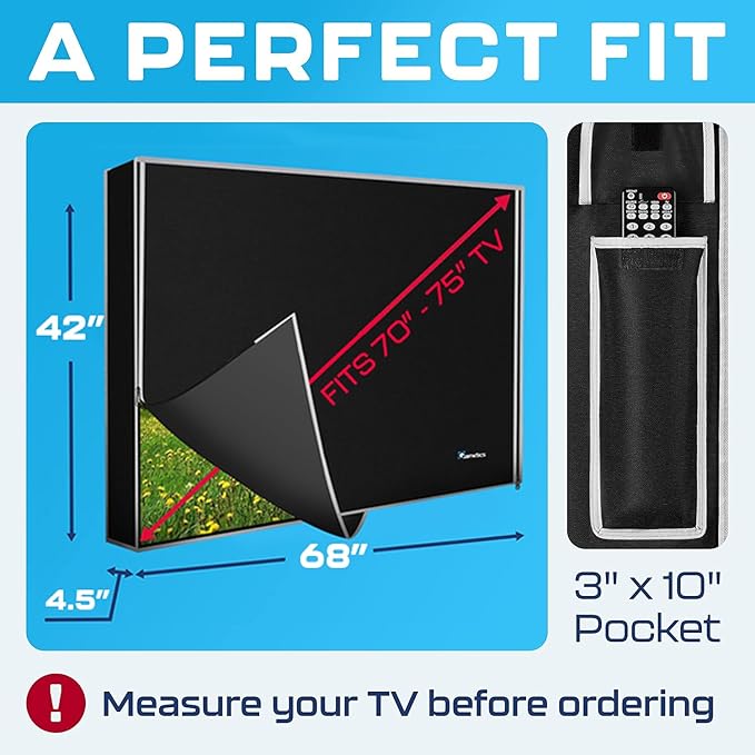 Smart Shield Outdoor TV Cover 75 Inch Weatherproof and Waterproof | Outside TV Enclosure | Screen Protector for Outside Display Black With Zipper