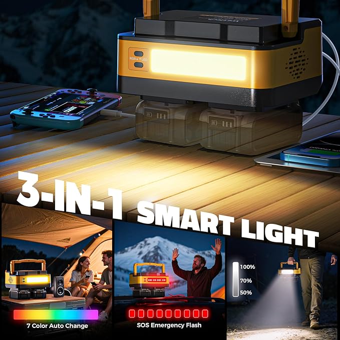 Ecarke 350W Portable Power Inverter Compatible with DeWALT 20V Battery, DC 20V to AC 110V Power Station with 2 AC Outlets, 2 USB, 2 Type-C & RGB LED Light, for Outdoor Emergency Use (No Battery)