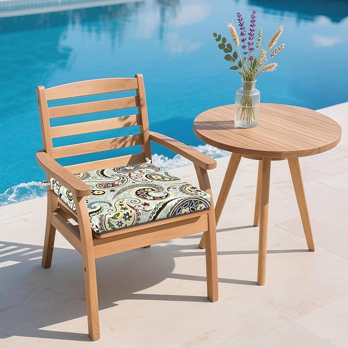 DYTXIII Set of 2 Outdoor Chair Cushions, Water Resistant 18.5"x16"x2" Square Seat Cushion for Patio Dining Chairs, High-Density Replacement Pads for Indoor Outdoor Furniture - Paisley Lightcyan