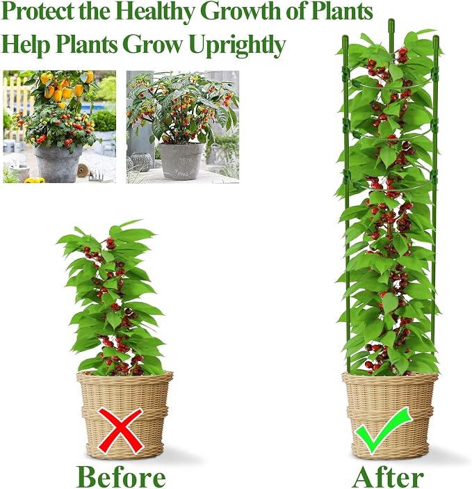 Legigo 3 Pack 30 Inch Plant Support Cages Tomato Cage for Garden- Plant Cages Adjustable Rings, Tomato Plant Support Stakes Trellis for Pots, Peppers, Cucumbers and Flowers with 10 Plant Clips