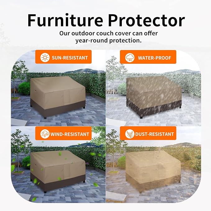 Easy-Going Waterproof Outdoor Loveseat Cover, Heavy Duty 2-Seater Patio Couch Cover, Windproof Outdoor Furniture Protector with Air Vent (76Wx32.5Dx33H inch, Camel/Dark Brown)