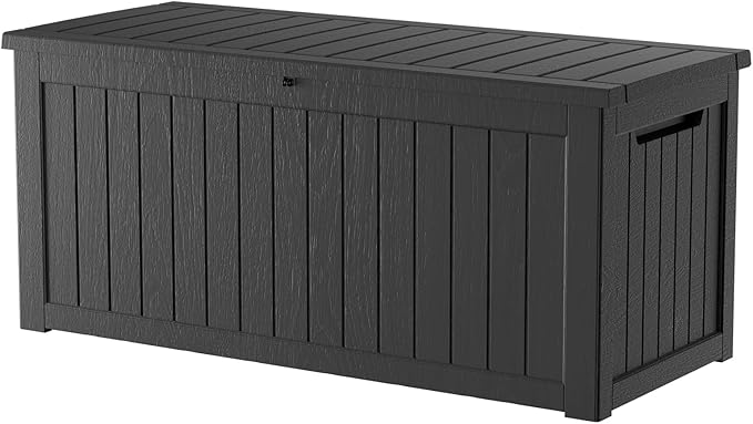 Outdoor Storage Deck Box Waterproof, 270 Gallon Large Lockable Patio Storage Bin Chest, Resin Outside Container Seat Bench for Furniture Cushions, Pool Accessories, Garden Tools & Delivery, Black