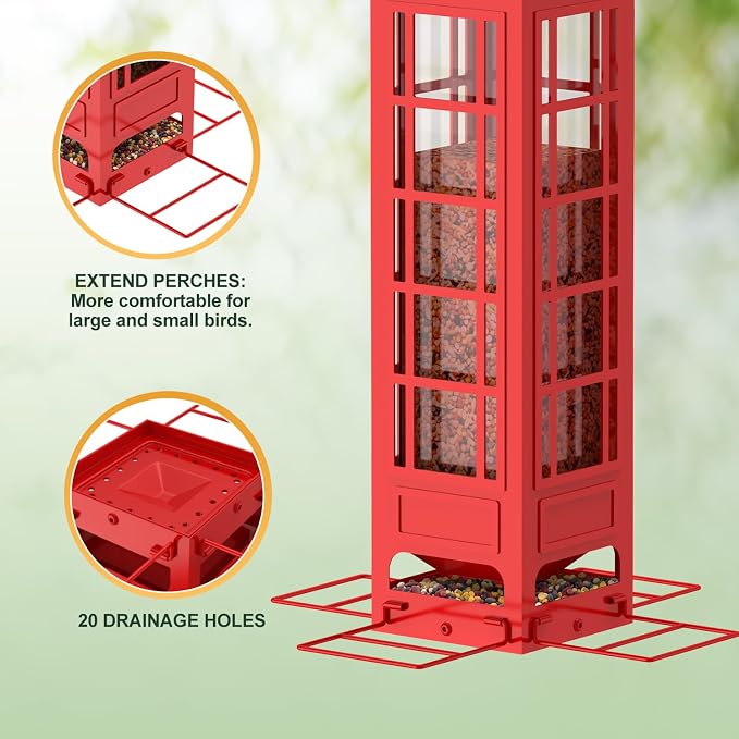 Metal Squirrel Proof Bird Feeder Green + Metal Squirrel Proof Bird Feeder Red
