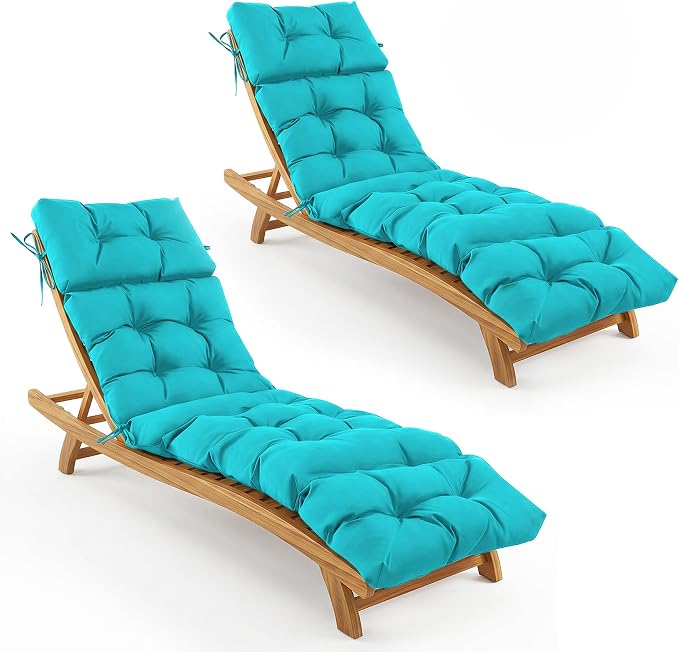 Outdoor Chaise Lounge Cushions 75.1x22.8x4.7 Inch, Waterproof Lounge Chair Cushions for Pool, Patio, Deck, Lawn, Fade Resistant Lounge Cushions for Outdoor Furniture, Teal, Set of 2
