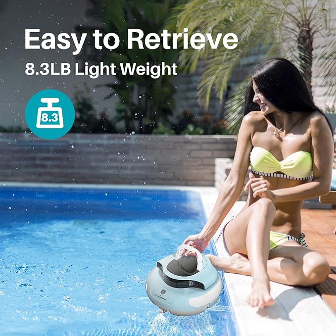 Cordless Powerful Pool Vacuum (Dual Motors) 5000mAh Battery, 120 Minutes Runtime for Flat Pools Up to 1000 Sq.Ft (Blue)