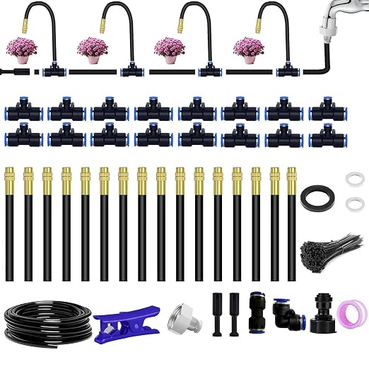 Drip Irrigation System，360° Bendable Drip Irrigation Kit Automatic Irrigation System for Garden, Adjustable Garden Watering Misting System for Greenhouse, Yard, Lawn, Plant(49.21FT)