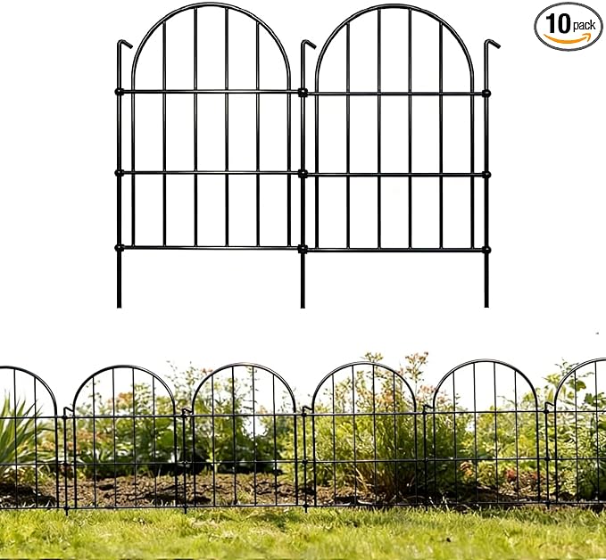 Garden Fence Decor 16 in(H) x 10 ft(L), Dog Fence Outdoor for Yard No-Dig Pet Barrier, Animal Proof Fence Metal Garden Fencing Animal Barrier, 10 Panels