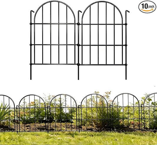 Garden Fence Decor 16 in(H) x 10 ft(L), Dog Fence Outdoor for Yard No-Dig Pet Barrier, Animal Proof Fence Metal Garden Fencing Animal Barrier, 10 Panels