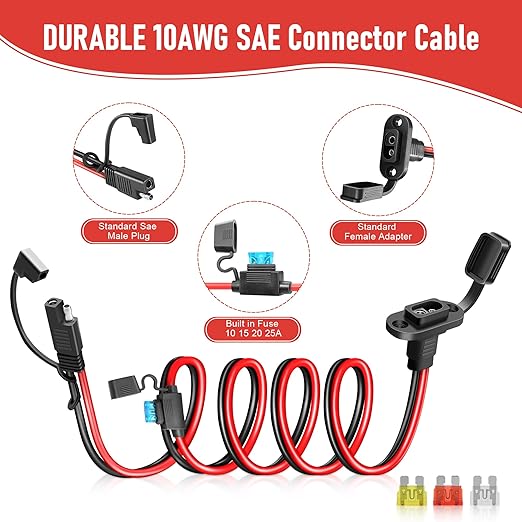 SAE Connector 5FT 10AWG, SAE Battery Quick Connect Plug Waterproof Extension Cable for Solar Panel, Street Glide, Road Glide, Motorcycle Charging Port Upgrade, RV, Solar Generator Battery Charger