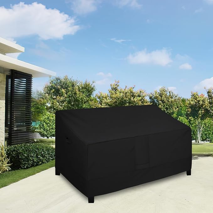 Easy-Going Heavy Duty Outdoor Loveseat Couch Cover, Waterproof Windproof Patio Furniture Sofa Cover with Air Vent (76Wx40Dx33H inch, Black)