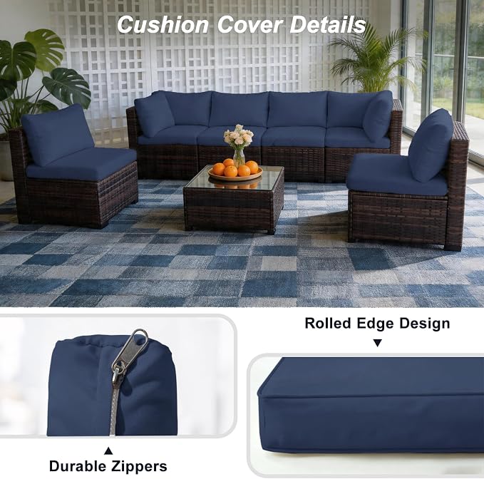 14 Piece Outdoor Cushion Covers Replacement, Waterproof Patio Couch Cushion Covers, Outdoor Furniture Sofa Covers with Zippers, Cover Only