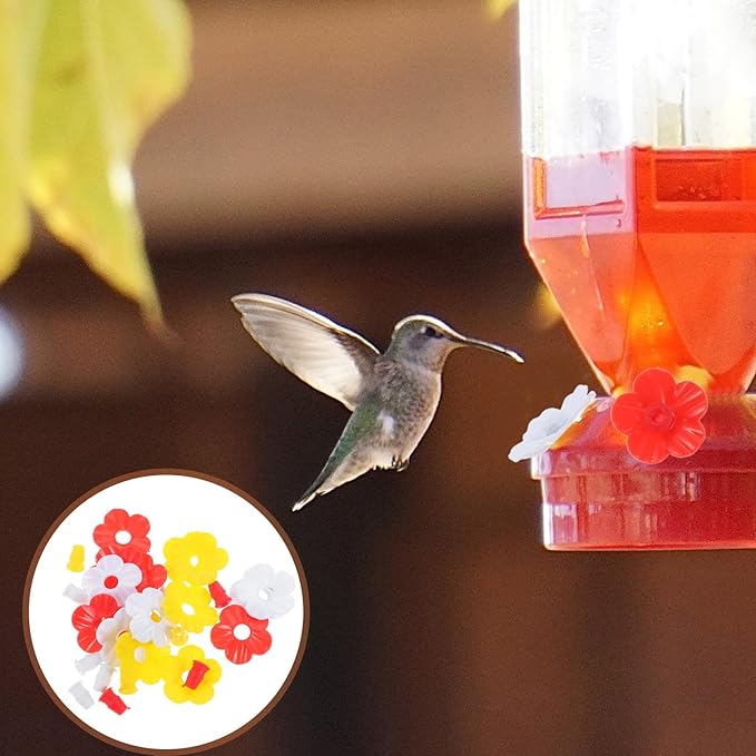 Sosoport 15 Pieces Hummingbird Feeders Replacement Flowers Pet Replacement Bird Feeder Replacement Parts Feeding Ports Bee Guards for Hummingbird Feeders for Outdoors Hanging Feeder