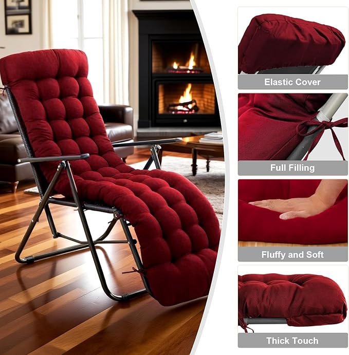ERWUDEling Patio Lounge Chair Cushion, Waterproof Lounge Chair Cushion, Thickened 67 x 19 x 4 Inch Zero Gravity Chair Cushion for Outdoor Indoor Furniture, Home and Office, Wine red (Only Cushion)