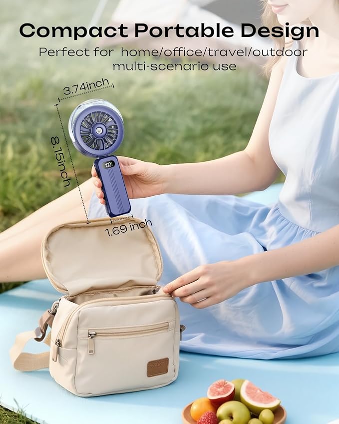 Otlonpe Handheld Misting Fan Portable, Powerful 4 High Speeds Rechargeable Small Hand Held Fan Water Mist, 4000mAh Battery Operated, Foldable, Lanyard, Personal Cooling for Travel Men Wome