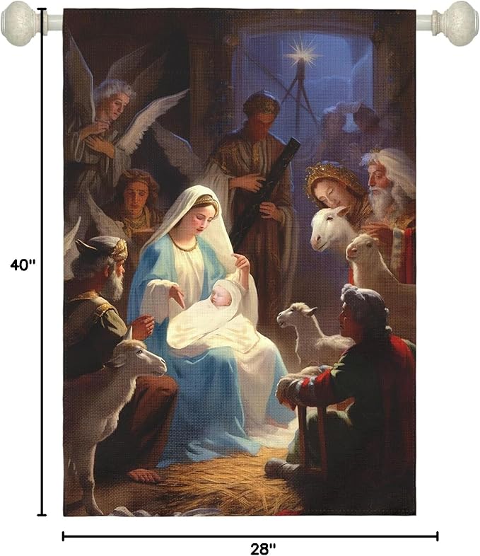 Nativity Garden Flags Religious Christma Yard Flag Winter Catholic Jesus House Banners for Holy Night Outside Double Sided Home Yard Farm Xmas Decor Outdoor 28 x 40 Inch