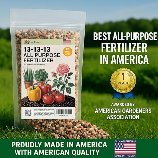 Gardenera 13-13-13 Slow Release Granular Fertilizer – All Purpose Plant Food 13 13 13 for Outdoor Grass, Vegetables, Roses, Flowers, Shrubs, Trees. Lawns, Gardens, Potted Plants (8 OZ)