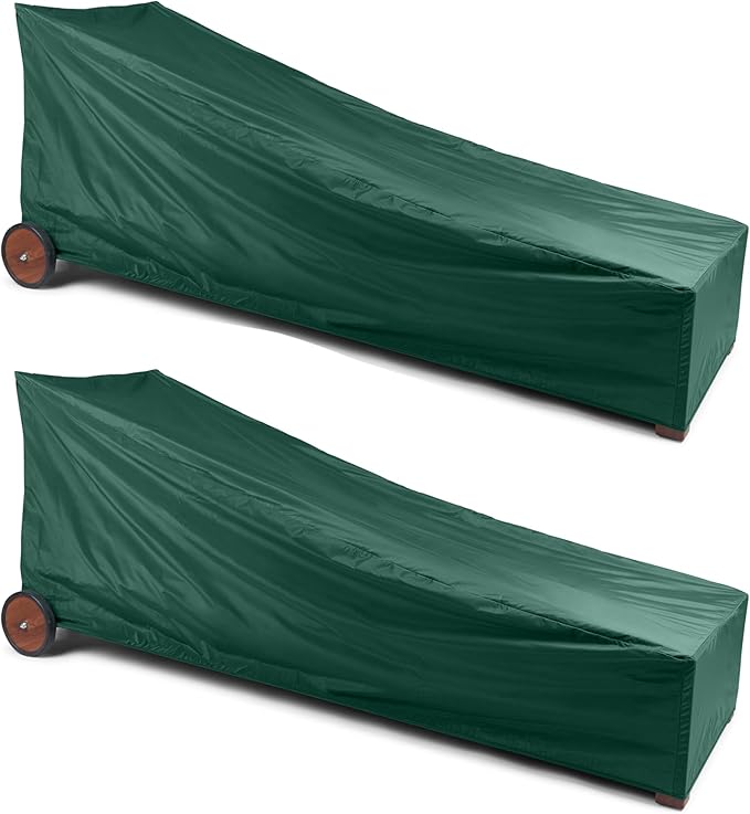 Classic Chaise Lounge Cover 2-Pack, Weather-Resistant Vinyl Outdoor Furniture Covers with Mesh Vent, Elastic Hem, UV Protection, Lightweight Patio Chair Covers - 30W x 82D x 38H - Green