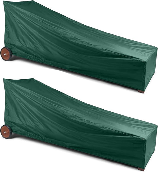 Classic Chaise Lounge Cover 2-Pack, Weather-Resistant Vinyl Outdoor Furniture Covers with Mesh Vent, Elastic Hem, UV Protection, Lightweight Patio Chair Covers - 30W x 82D x 38H - Green