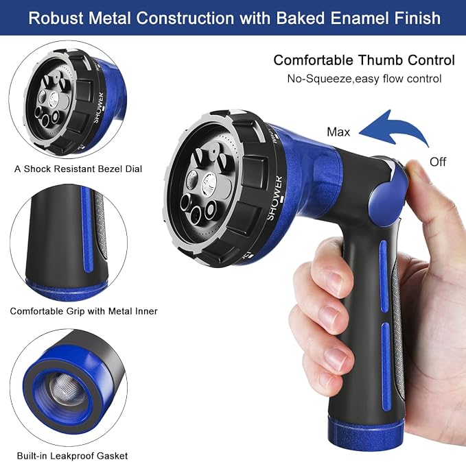 FANHAO High Pressure Spray Nozzle with Thumb Control+Heavy Duty Fireman's Hose Nozzle