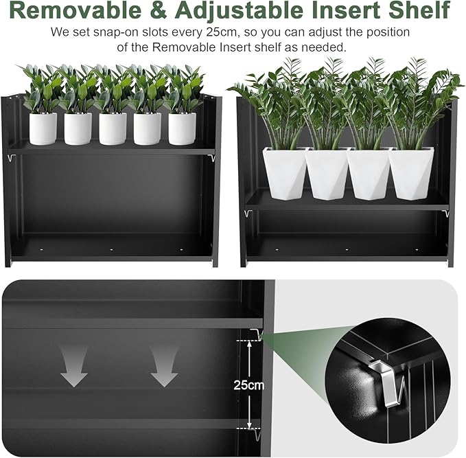 Nessxa Tall Metal Planter Box for Outdoor Plants 38" L x 13" W x 30", Heavy Duty Steel Large Rectangular Planter Box with Removable Insert Shelf, Modern Décor for Tall Plants, Trees, Flowers (Black)