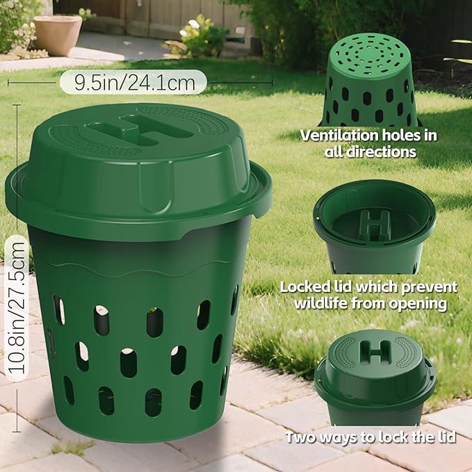 2-Pack Inground Worm Composter, 8L Outdoor Worm Farm, Worm Compost Bin for Garden Beds & Home Use, Vermicomposting Bin for Recycling Food Waste (9.5x9.5x10.8Inch), Green