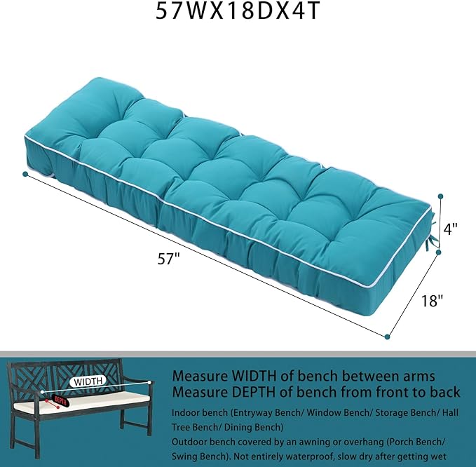 3 Seat 57 Inches Outdoor Porch Swing Cushions,Water-Resistant Tufted Patio Swing Replacement Cushions