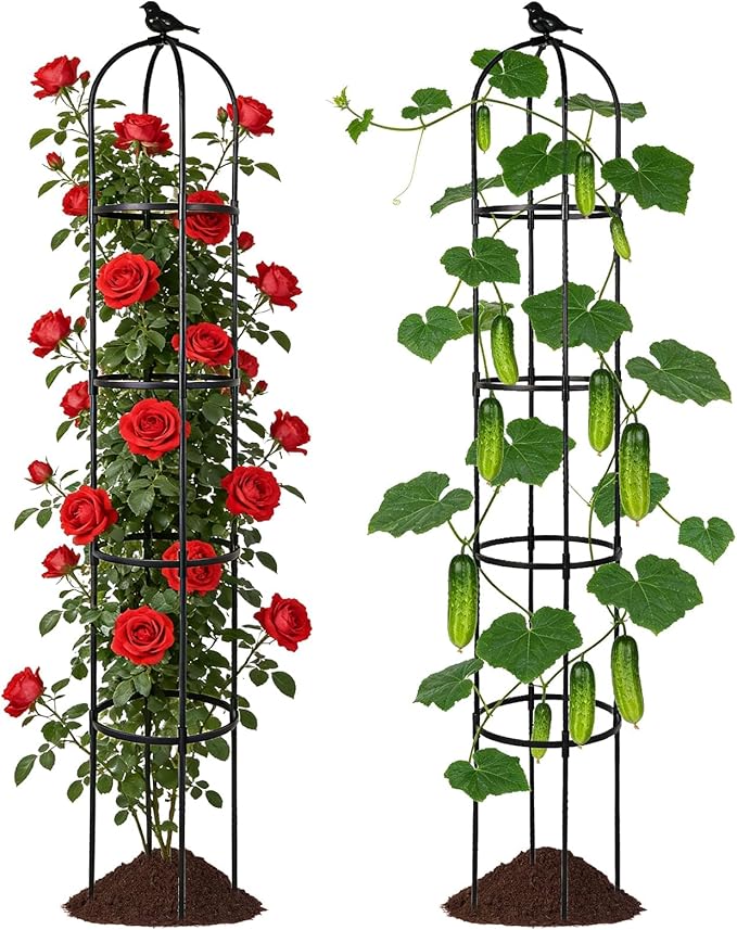 OTOSUNNY Garden Obelisk Trellis for Climbing Plants Outdoor, 6.3 ft Tall Trellis for Roses Clematis Jasmine Ivy Flower Light Climbing Vines Potted Plant Support, Patio, Yard, Black, 2PCS