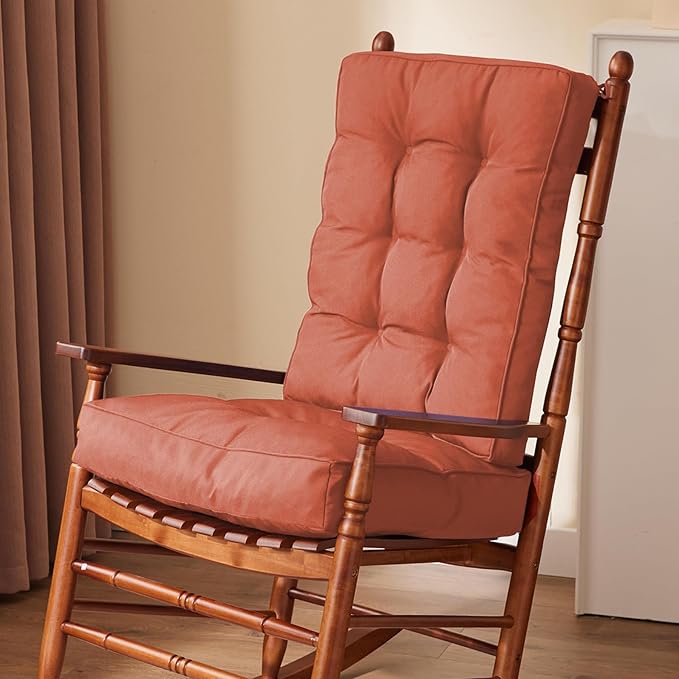 IPYNBAP Rocking Chair Cushion, Waterproof and Fade-Resistant Patio Chair Cushions, Tufted Chair Pads for Rocker Furniture, 17x17 Inch, Indoor/Outdoor Seat Cushions with Ties, Spice
