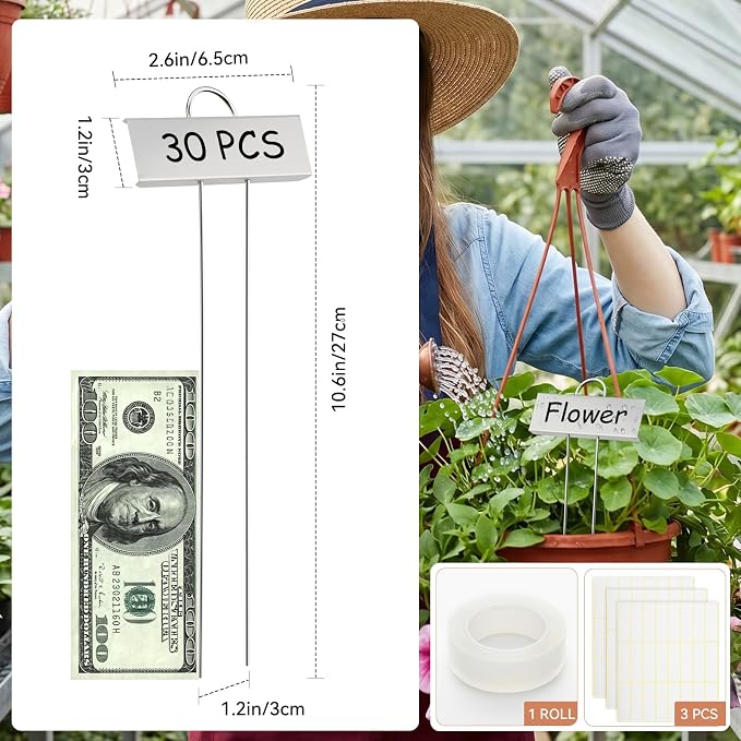 Greaner 30 Packs Silver Plant Labels, Metal Garden Tags for Plants Outdoor, Reusable Plant Marker for Greenhouse Vegetables Herb Flower Seed