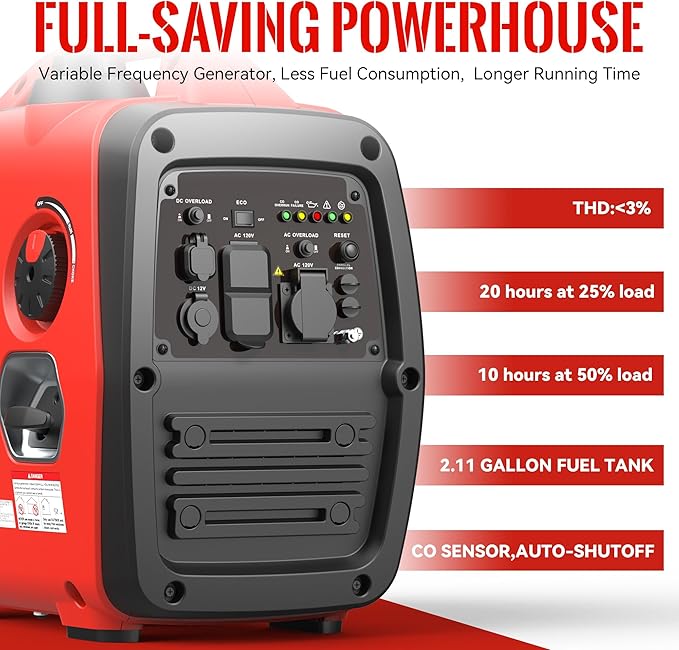 4500W Portable Generator Super Quiet Inverter Generator Ultra Lightweight for Home Backup Outdoor Camping, CO Sensor Protect, EPA, ECO Mode (4500W+CO Sensor)