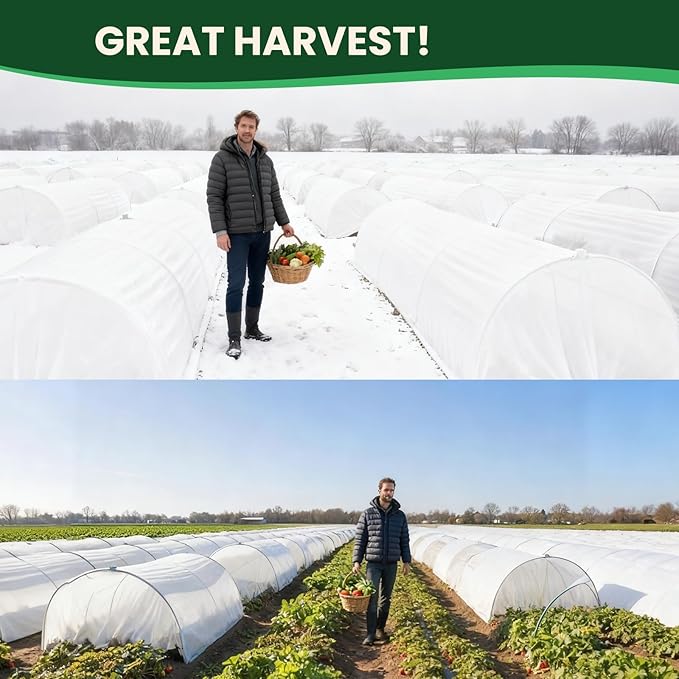 10x33FT Plant Covers Freeze Protection Kit, Garden Hoops Winter Kit, Frost Blankets for Outdoor Plants, Raised Bed Snow Protection, Reusable Winter Row Cover for Greenhouses