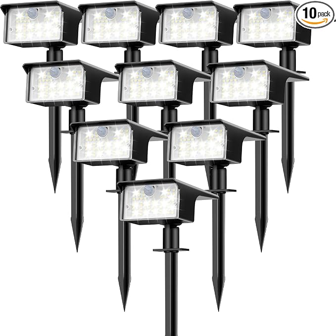 nipify Solar Spot Lights Outdoor Motion Sensor, [10 Pack/62 LED] 3 Modes Solar Spotlights Outdoor Waterproof IP65, 2-in-1 Solar Landscape Lighting Yard Lights for Garden Patio Walkway, Cool White