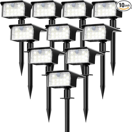 nipify Solar Spot Lights Outdoor Motion Sensor, [10 Pack/62 LED] 3 Modes Solar Spotlights Outdoor Waterproof IP65, 2-in-1 Solar Landscape Lighting Yard Lights for Garden Patio Walkway, Cool White