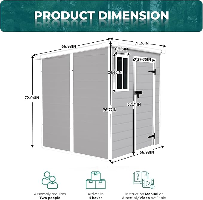 YOPTO 6x6 FT Storage Shed Garden House with Lockable Doors and Vents Waterproof Resin Outdoor Tool Cabinet W/Floor & Window,for Bicycles,Lawnmowers,Lawn,All Weather Use,Gray