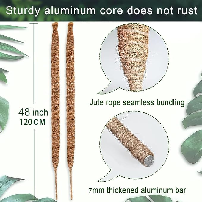 2 Pack 48 Inch Moss Pole, Bendable Moss Pole for Plants Monstera, Tall Moss Poles for Climbing Plants Indoor, Large Support, Garden Trellis Stick Stakes for Plant
