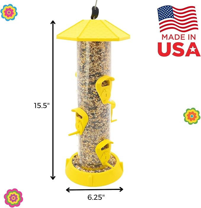 North States Village Collection - 2-in-1 Hinged-Port Birdfeeder Fiesta Yellow: Hanging Bird Feeder for Outdoors, Holds 1.75 Pounds of Seed