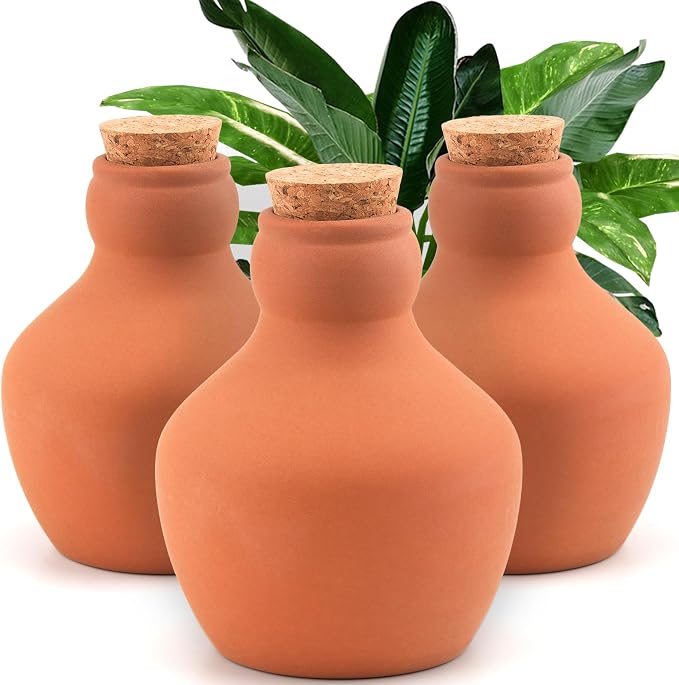 3 Pack Large Terracotta Olla Watering Pots, 520ml Plant Watering Globes, Self Watering Devices for Outdoor Garden Flower Bed Plants