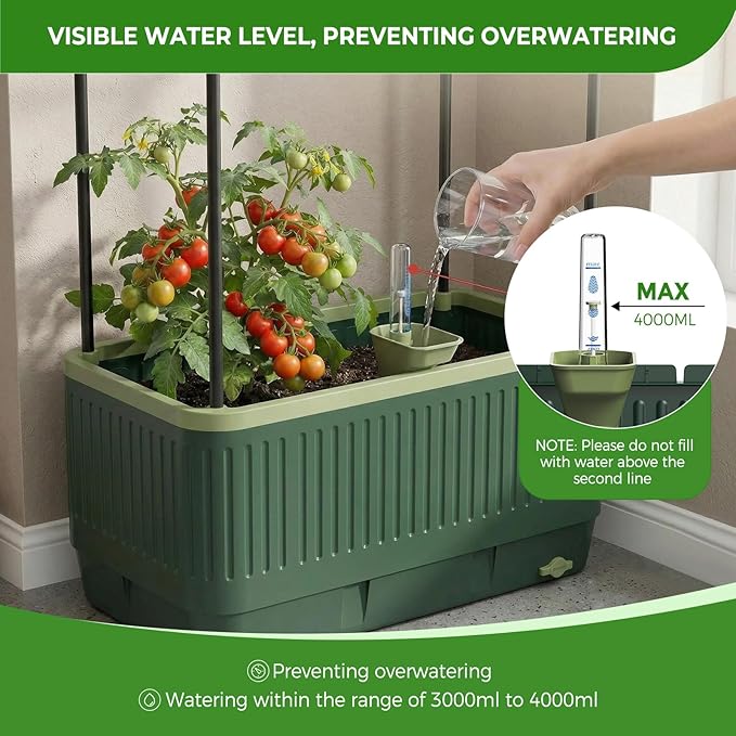 2Pack Raised Garden Bed Tomato Planter with Trellis, Self Watering Tomato Planter with Water Level Indicator, Larger Rectangular Tomato Cages for Indoor & Outdoor Climbing Vegetable and Plants (2)