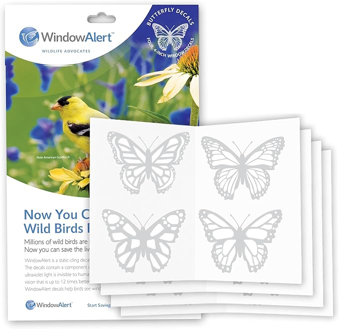 WindowAlert Butterfly Anti-Collision Decal 4 Sheet Bundle - UV-Reflective Window Decal to Protect Wild Birds from Glass Collisions - Made in the USA