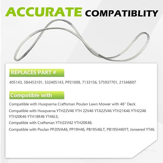 405143 46 Inch Mower Deck Belt for Husqvarna 532405143 584453101 YTH22V46 YTH20K46 YTH21K46 YTH18K46 Craftsman Poulan Lawn Mower - Aramid Cord, 105.75"
